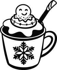 Obraz premium Hot Chocolate Mug with Gingerbread Man and Snowflake Design Festive Beverage Illustration