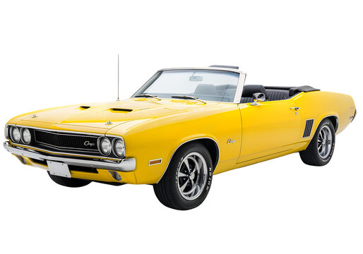 Yellow Chevrolet Chevelle S convertible car isolated on a transparent background