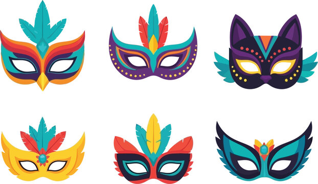 Children carnival mask. Abstract festival masks, animals faces, carnival mask collection, animal carnival mask set vector illustration