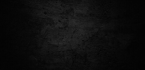Fototapeta premium Dark scary black grunge textured concrete stone wall background. Old black wall texture cement