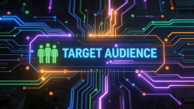 Digital marketing concept with glowing circuits and target audience icon for business growth