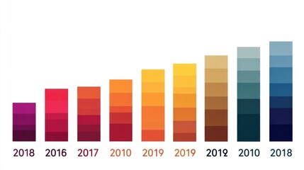 Colorful Bar Chart Representing Growth from 2010 to 2019 with Year Labels and Gradual Color Transition from Red to Blue