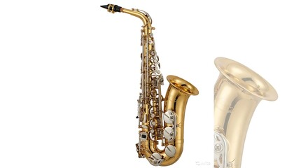 Naklejka premium A musical illustration of a saxophone and a trumpet on a white background