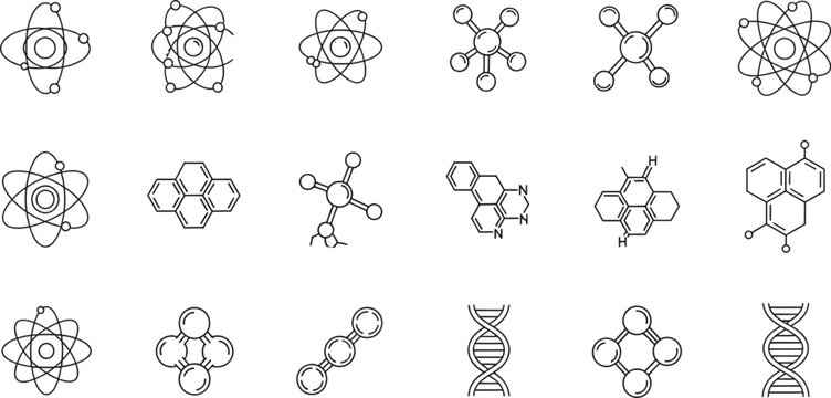 line drawings of atoms and molecules