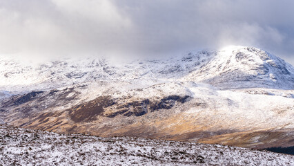 Snowy mountains of Bridge of Orchy, Scotland, UK. © Sonny