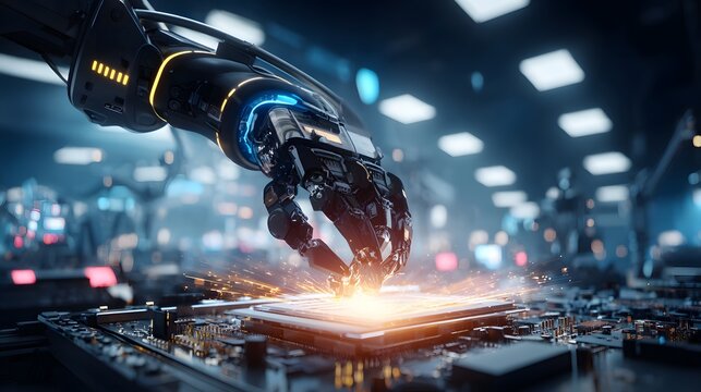 Robotic gripper delicately placing layers of solid-state battery onto a pristine assembly line.