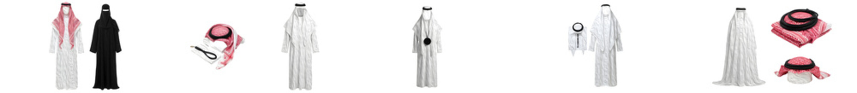a multiple Saudi Arab clatter drees isolated on white background HQ image PNG ,,,   
