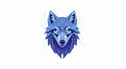 Fototapeta premium Geometric blue wolf head with glowing eyes and digital circuits