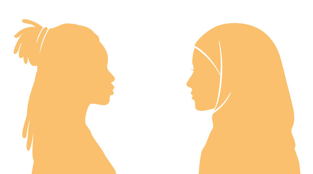 Population and society with different people. Women Communication crowd of families and multiethnic people and different cultures.Sociology.Crowding and density of people.Silhouette profile