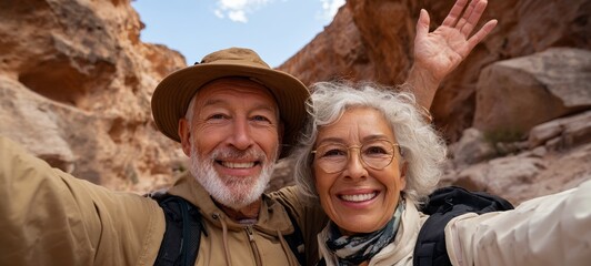 Older couple on hiking adventure.