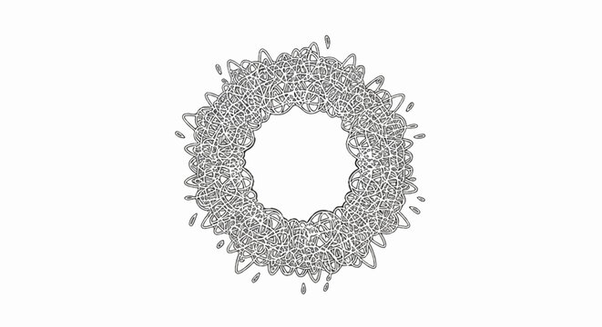 Intricate circular black and white line art pattern, detailed and complex