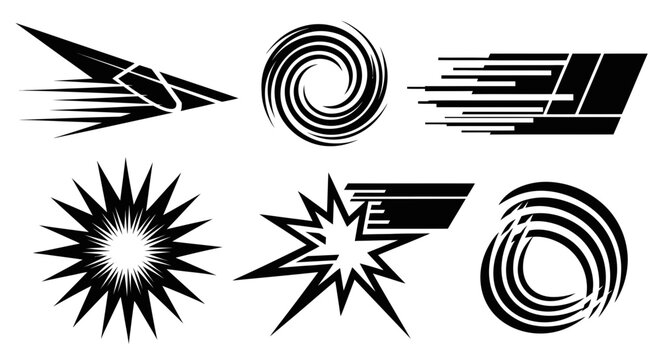 Dynamic abstract vector shapes with explosive and swirling patterns