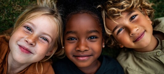 Fototapeta premium Three children posing for a black and white portrait.