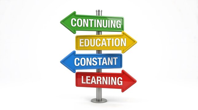 Continuing Education and Constant Learning Concept with Colorful Direction Arrows Representing Lifelong Learning, Professional Development, and Career Growth