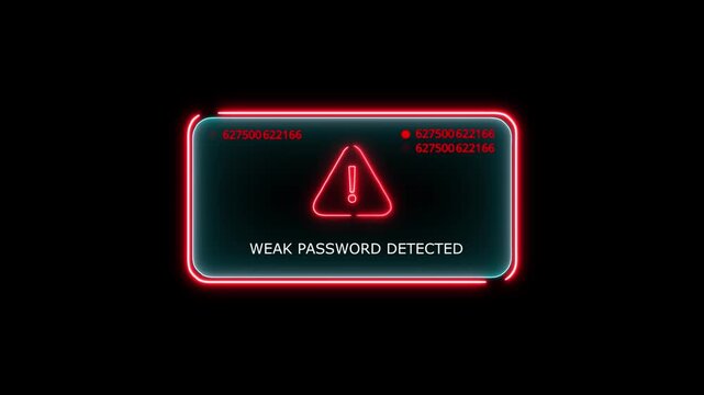 weak password detected computer hacking warning, message hacked alert warning hacked alert blackmailing virus, countdown until deletion computer security alert on black.4k 