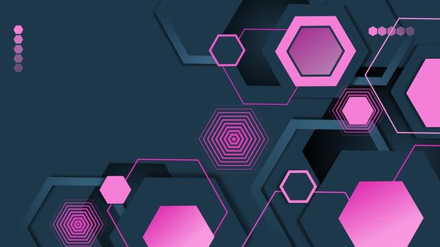 Abstract dark background with layered hexagons geometric modern tech pattern animation