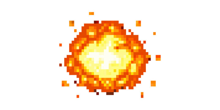 Pixel art fireball explosion blast effect for retro video game