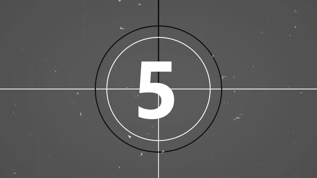 universal film leader, symbol counting down from 10, with chroma key green screen at the final, vintage style movie Old movie countdown 