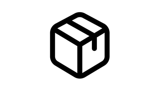 Black cube icon, simple box symbol, isolated on white background, minimalistic design animated icon