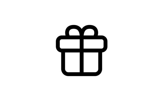 Gift box icon, black outline on white background, present symbol animated icon