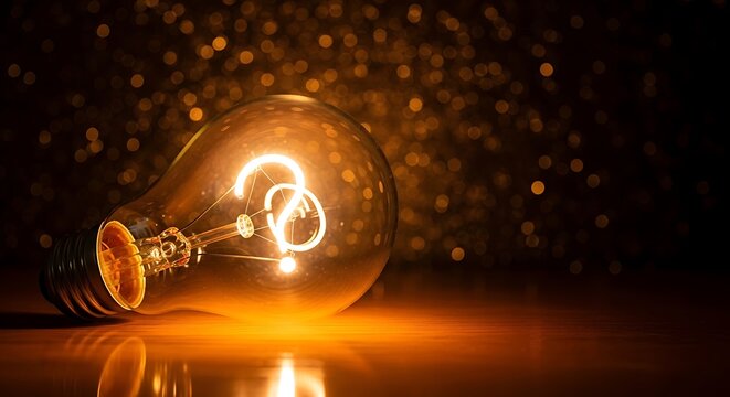Illuminated lightbulb, a question mark glows inside against a bokeh background, representing a query