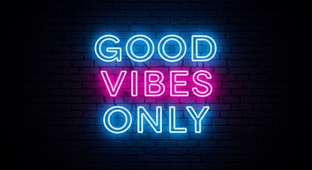 Obraz premium Illuminated neon sign on a dark brick wall spelling 