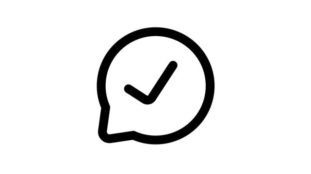 WhatsApp verified checkmark logo, black icon on white background, messaging app symbol animated icon