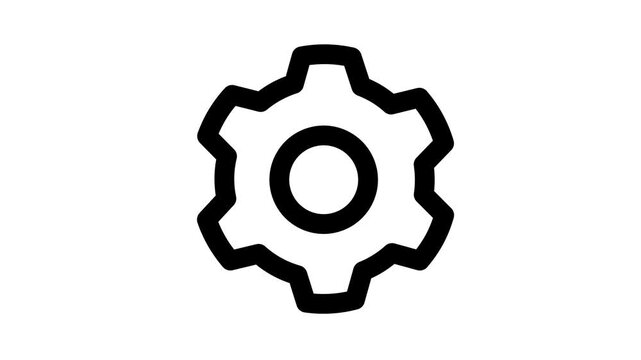 Gear icon, settings symbol, black outline on white background animated icon