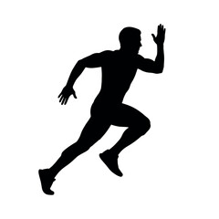 Obraz premium A minimalist black silhouette of a muscular male athlete captured in a dynamic sprinting pose