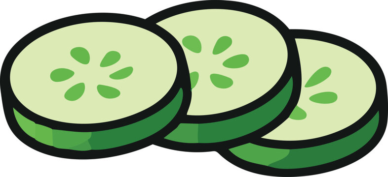 A flat vector illustration of three fresh cucumber slices arranged together in a simple minimal cartoon style.