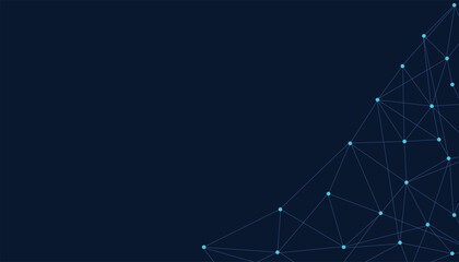 Digital network connections and data exchange on a dark blue background with glowing blue dots and lines