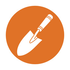 Vector icon of a white hand trowel on an orange circular background