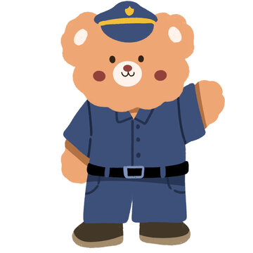 Cute bear policeman officer illustration 