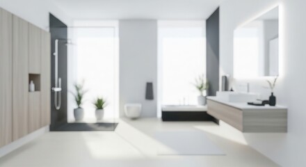 Fototapeta premium Modern minimalist bathroom with integrated shower and vanity