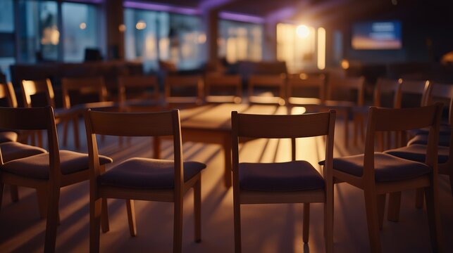 Peer support facilitator opening veteran group session in circle of chairs at VFW hall, welcoming atmosphere established, coffee station prepared, safe space created, introductions beginning, ideal