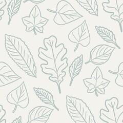 Fototapeta premium Botanical Leaves Seamless Pattern, Minimal Line Art Foliage Design, Scandinavian Nature Background