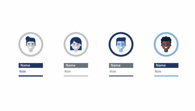 Diverse team profile avatars with placeholders for names and roles