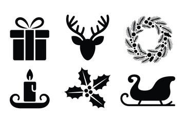 Fototapeta premium Christmas icons: gift box, reindeer head, wreath, candle