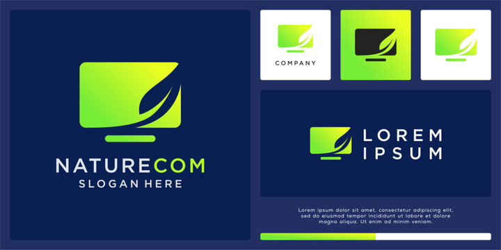 Nature computer logo design with leaf