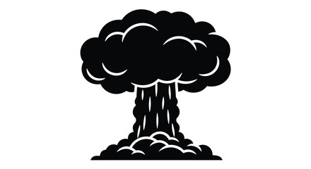A stark black silhouette of a mushroom cloud against a plain white background © Ziaul_Studio