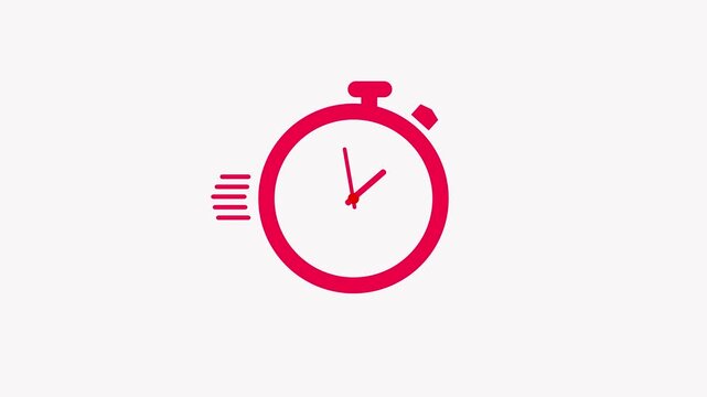 Red stopwatch icon with motion lines on white background  symbolizing speed and time  a simple graphic design element