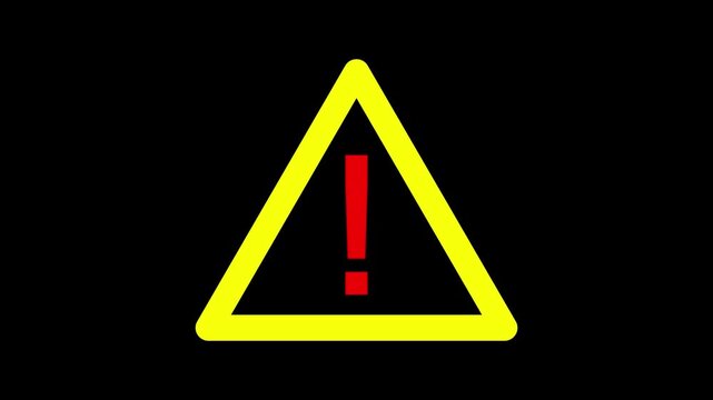 Yellow triangle warning sign with red exclamation mark on dark background  caution symbol