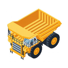 Isometric illustration of a large yellow mining dump truck, isolated on a white background. © Mbemz