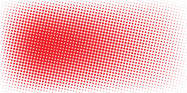 Red color halftone gradient texture. Vanishing cartoon polka dot background. Repeating dotted gradation pattern. Fading comic pop art overlay backdrop. Raster halftone effect wallpaper. Vector