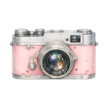 PNG Vintage pink camera illustration.