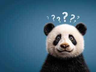 Obraz premium curious panda with question marks