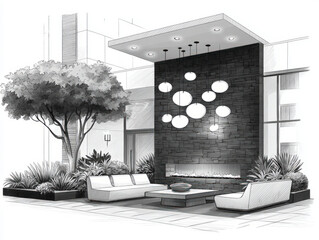 Fototapeta premium Office interior doodle sketch