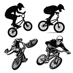 Fototapeta premium BMX Riders Performing Tricks Illustration Set