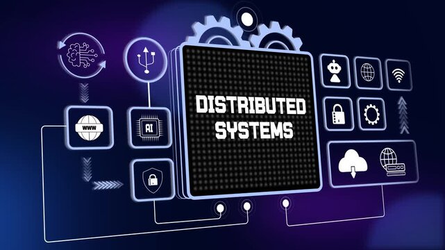 Distributed systems hud animation for decentralized network communication, advanced digital infrastructure and tech growth