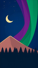 Fototapeta premium Sweeping Aurora Arc and Moon Illuminating Mountain Forest